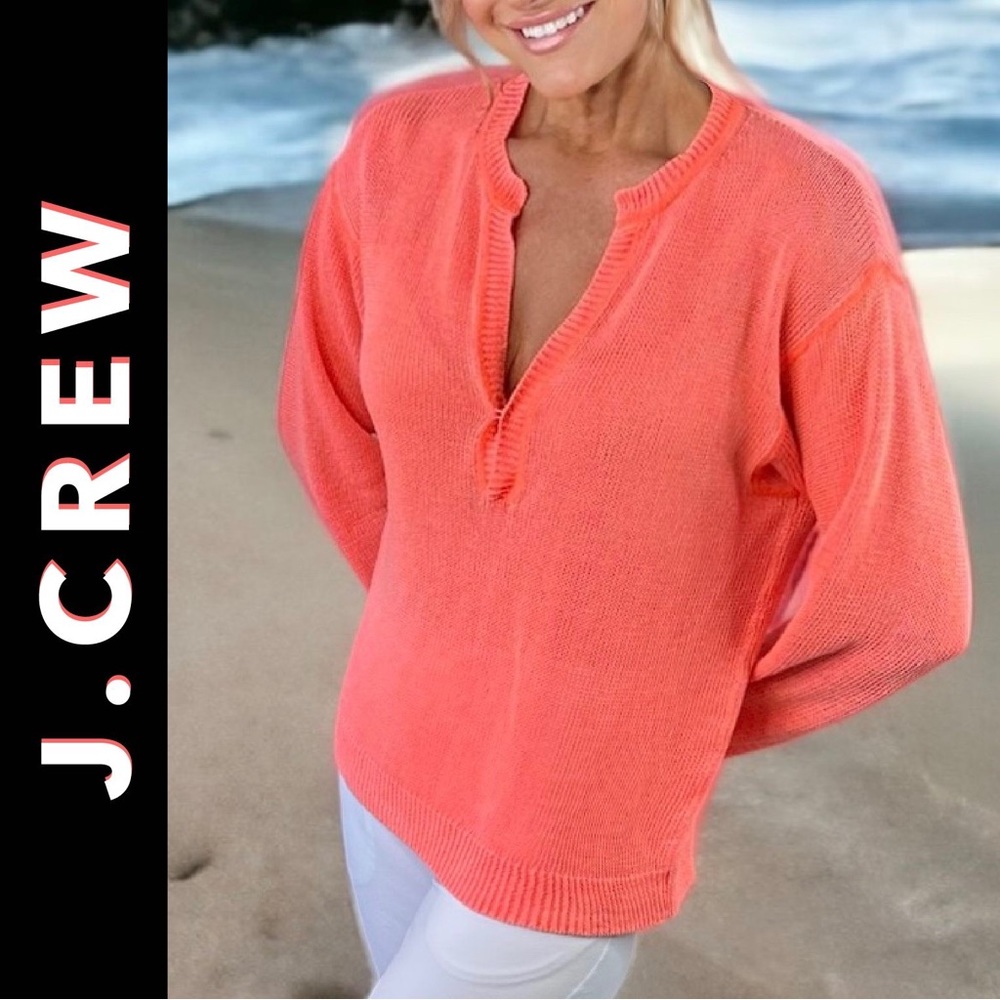 J. CREW open weave Neon Coral/Orange Sweater XS
